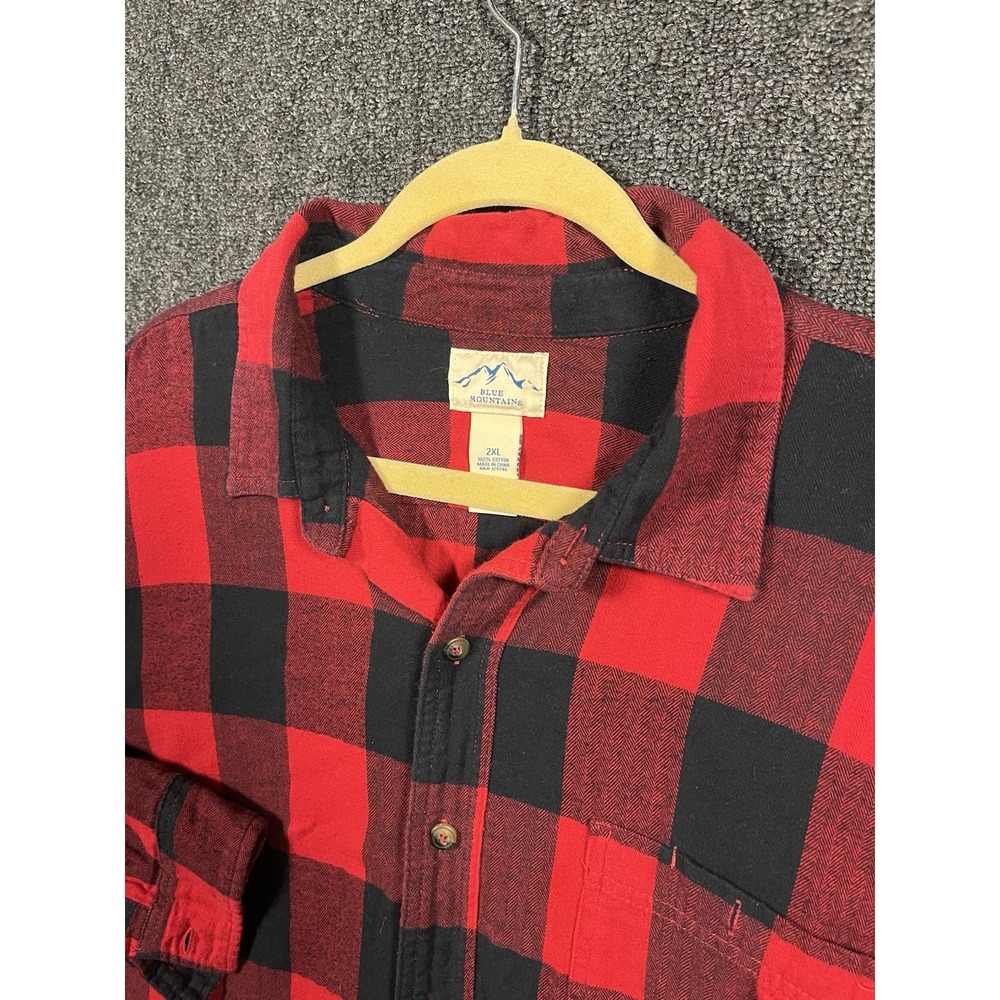 Blue Mountain Flannel Shirt Mens 2XL Red Black Buffalo Plaid Cotton Button Up